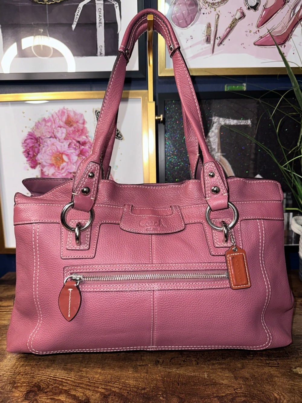 Coach Penelope Pebbled Leather Shoulder Tote Silver Hardware
